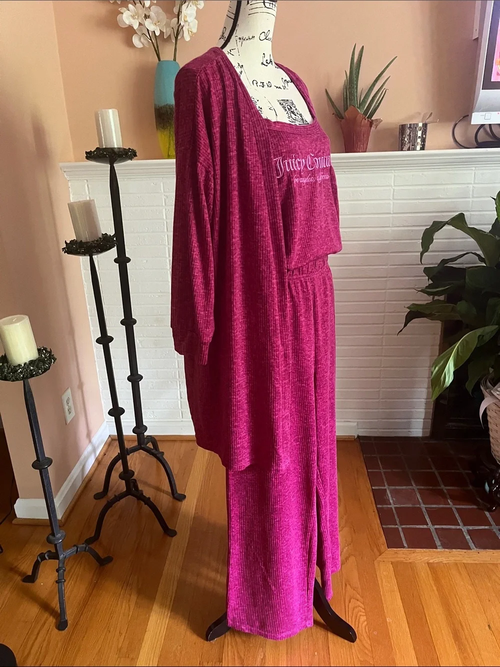 Juicy Couture Fuchsia 3-Piece Lounge Set - Tank, Cardigan & Pants